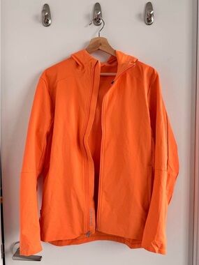 Men's Orange Hooded rain Jacket - Lightweight Active Shell